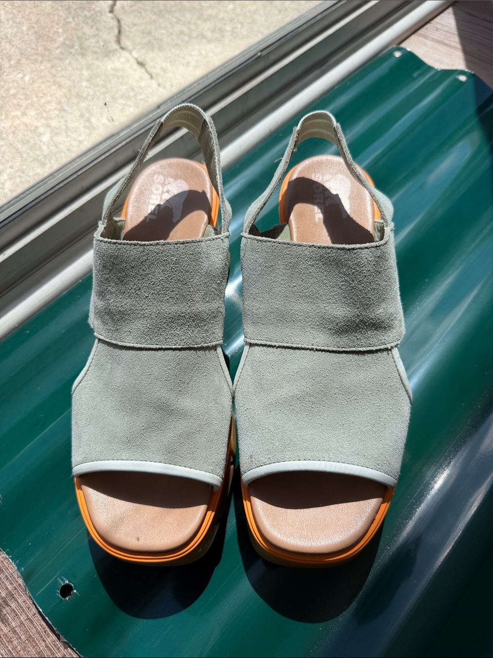 Sorel Sage Green Suede Open-Toe Slingback Sandals
